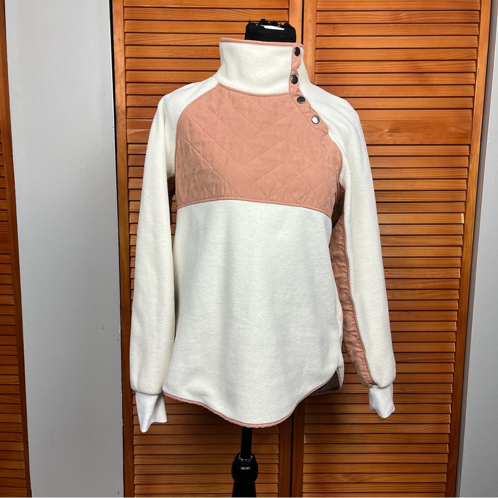 Entro Quilted Cowl Neck Sweater - Cream and Pink
